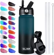 🥤 glink stainless steel water bottle with straw: wide mouth, vacuum insulated, leakproof | 12-64 oz capacity | straw lid, spout lid, and rotating rubber handle logo