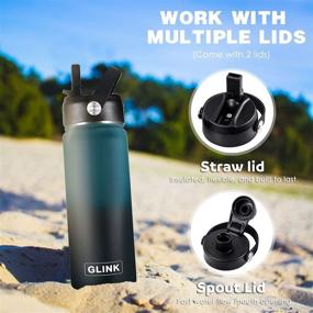 img 2 attached to 🥤 Glink Stainless Steel Water Bottle with Straw: Wide Mouth, Vacuum Insulated, Leakproof | 12-64 oz Capacity | Straw Lid, Spout Lid, and Rotating Rubber Handle