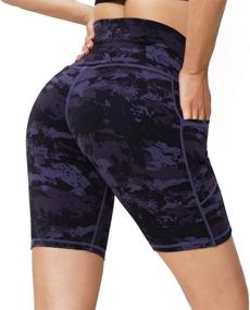 img 4 attached to High-Waisted Black Camo Printed Yoga Shorts with Pockets for Women - SERHOM Athletic Workout Running Bike Biking Shorts