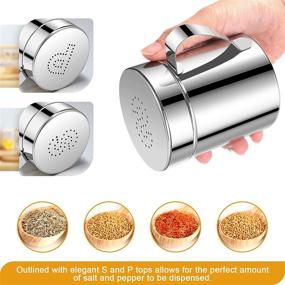 img 2 attached to Stainless Steel Salt and Pepper Shakers - 2 Piece Set with Handle, Seasoning Bottle, and Cover for Versatile Dredging and Spice Dispensing in Cooking Kitchen Gadget