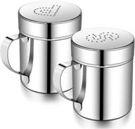 stainless steel salt and pepper shakers - 2 piece set with handle, seasoning bottle, and cover for versatile dredging and spice dispensing in cooking kitchen gadget logo