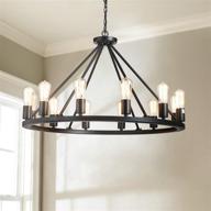 🔦 saint mossi vintage farmhouse wagon wheel chandelier, black painted metal pendant lighting with 12 lights, rustic finish, h20" x d32" including adjustable chain logo