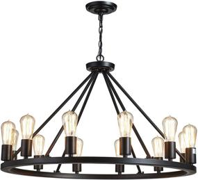 img 3 attached to 🔦 Saint Mossi Vintage Farmhouse Wagon Wheel Chandelier, Black Painted Metal Pendant Lighting with 12 Lights, Rustic Finish, H20" x D32" Including Adjustable Chain