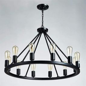 img 1 attached to 🔦 Saint Mossi Vintage Farmhouse Wagon Wheel Chandelier, Black Painted Metal Pendant Lighting with 12 Lights, Rustic Finish, H20" x D32" Including Adjustable Chain