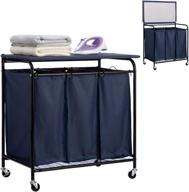 paranta heavy-duty laundry sorter cart with ironing board - 3-bag organizer, casters, navy blue логотип
