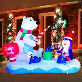 img 4 attached to Joiedomi 6 Foot Long Inflatable Fishing Hole Sign with Polar 🐻 Bear Fishing and Built-in LEDs - Ideal for Christmas Party and Garden Decorations