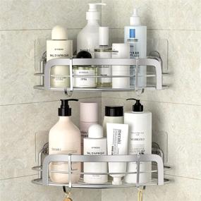 img 4 attached to 🛁 STEUGO Adhesive Shower Corner Caddy: Wall Mounted Stainless Steel Bathroom Shelf, 2 Pack with 4 Removable Hooks - Organize Your Bath, Toilet, Dorm, or Kitchen