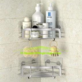 img 3 attached to 🛁 STEUGO Adhesive Shower Corner Caddy: Wall Mounted Stainless Steel Bathroom Shelf, 2 Pack with 4 Removable Hooks - Organize Your Bath, Toilet, Dorm, or Kitchen