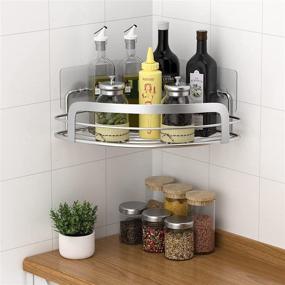 img 2 attached to 🛁 STEUGO Adhesive Shower Corner Caddy: Wall Mounted Stainless Steel Bathroom Shelf, 2 Pack with 4 Removable Hooks - Organize Your Bath, Toilet, Dorm, or Kitchen