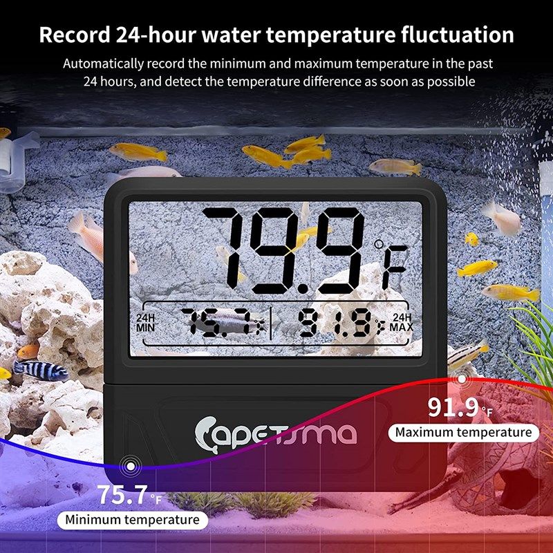 AQUANEAT 1 Pack Aquarium Thermometer, Reptile Thermometer, Fish Tank  Thermometer, Digital Thermometer, Terrarium Water Temperature Test, with  Large LCD Display