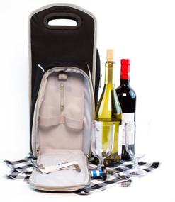 img 2 attached to 🍷 Wine Carrier Tote Bag - 7-Piece Insulated Wine Bottle Holder and Picnic Set (Black/Grey) with Wine Case