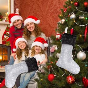 img 3 attached to 🎄 Senneny Christmas Stockings - 4 Pack 18" Grey and White Snowflake Stockings with Black Plush Faux Fur Cuff - Perfect Family Holiday Decorations