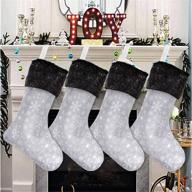 🎄 senneny christmas stockings - 4 pack 18" grey and white snowflake stockings with black plush faux fur cuff - perfect family holiday decorations logo