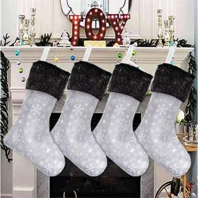 img 4 attached to 🎄 Senneny Christmas Stockings - 4 Pack 18" Grey and White Snowflake Stockings with Black Plush Faux Fur Cuff - Perfect Family Holiday Decorations
