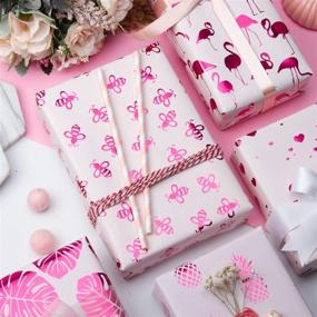 img 1 attached to 🎁 Ярко-розовая и фуксия с фольгированным принтом бумага для упаковки: идеально подходит для дней рождения, праздников, вечеринок и детских вечеринок!
