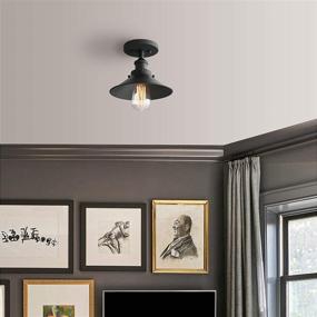 img 3 attached to 🏡 Pathson Vintage Ceiling Light: Matte Black Semi-Flush Mounted Lighting for Hallway, Loft, Kitchen Bar - Farmhouse Style Metal Shade Fixtures