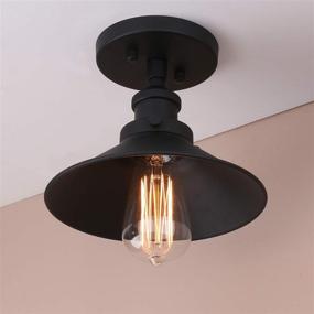 img 1 attached to 🏡 Pathson Vintage Ceiling Light: Matte Black Semi-Flush Mounted Lighting for Hallway, Loft, Kitchen Bar - Farmhouse Style Metal Shade Fixtures