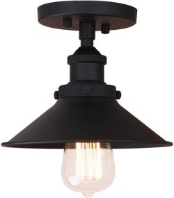 img 4 attached to 🏡 Pathson Vintage Ceiling Light: Matte Black Semi-Flush Mounted Lighting for Hallway, Loft, Kitchen Bar - Farmhouse Style Metal Shade Fixtures