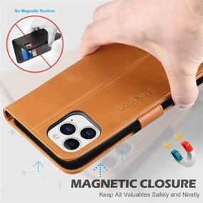 img 1 attached to 📱 SHIELDON Genuine Leather RFID Blocking Wallet Case for iPhone 12 Pro Max - Brown | Viewing Stand, Card Holder, Shockproof Cover