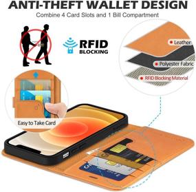 img 2 attached to 📱 SHIELDON Genuine Leather RFID Blocking Wallet Case for iPhone 12 Pro Max - Brown | Viewing Stand, Card Holder, Shockproof Cover