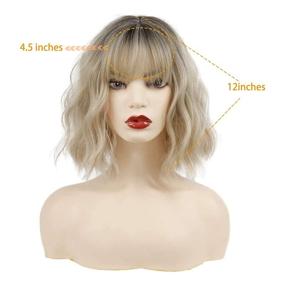 img 3 attached to 🏻 MISSQUEEN Ombre Blonde Wavy Bob Wig with Air Bangs - Synthetic Curly Pastel Bob Wig for Women's Colorful Cosplay & Girl Vibes