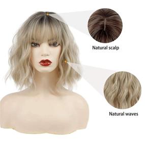 img 2 attached to 🏻 MISSQUEEN Ombre Blonde Wavy Bob Wig with Air Bangs - Synthetic Curly Pastel Bob Wig for Women's Colorful Cosplay & Girl Vibes