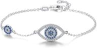 kaletine blue evil eyes link bracelet - hypnotic sterling silver 925 cz chain - adjustable length range: 6.7", 7", 7.5 logo