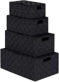 img 4 attached to 📦 Nylon Woven Storage Box with Lid and Carry Handles - Stackable Storage Baskets Bin Container, Black