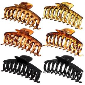 img 4 attached to 🐆 Large Leopard Print Hair Claw Clips – Jumbo Hair Jaw Clip Tortoise Design - Strong Hold Grip for Women with Long Thick Hair, Non-Slip Ponytail Holder - Set of 6pcs – Stylish Hair Accessories