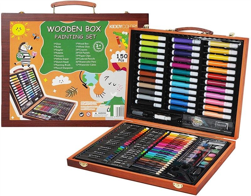 KIDDYCOLOR 150 Pieces Deluxe Art Set for Kids with Oil Pastels