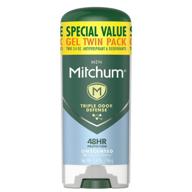 👨 men's triple odor defense gel antiperspirant deodorant stick by mitchum - 48 hour protection, dermatologist tested, alcohol-free, unscented - 2 pack, 3.4 ounce each logo