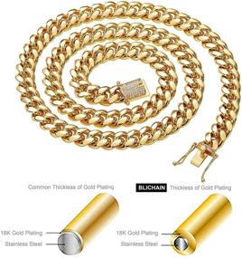 img 1 attached to Цепочка или браслет из кубинской цепи BLICHAIN 18K Gold с искусственным драгоценным камнем Bling Bling Ice-Out CZ Diamond для мужчин - Хип-хоп майяские цепи Керб, 12 мм, нержавеющая сталь, 7-30 дюймов.