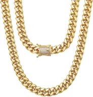 blichain 18k gold cuban link chain necklace or bracelet with bling bling ice-out cz diamond for men - hip hop miami curb chains, 12mm, stainless steel, 7-30 inch logo