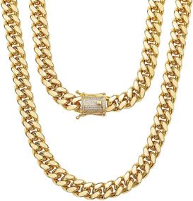 img 4 attached to Цепочка или браслет из кубинской цепи BLICHAIN 18K Gold с искусственным драгоценным камнем Bling Bling Ice-Out CZ Diamond для мужчин - Хип-хоп майяские цепи Керб, 12 мм, нержавеющая сталь, 7-30 дюймов.