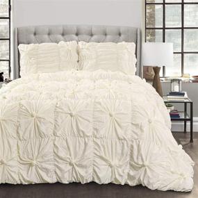 img 4 attached to 🛏️ Lush Decor Ivory Bella Comforter Set - Shabby Chic Ruched Bedding with Pillow Shams - King Size, 3 Piece Set