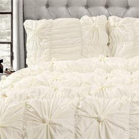 img 3 attached to 🛏️ Lush Decor Ivory Bella Comforter Set - Shabby Chic Ruched Bedding with Pillow Shams - King Size, 3 Piece Set