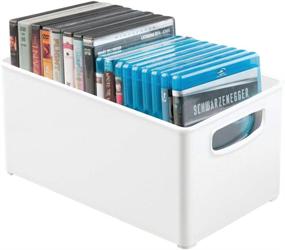 img 1 attached to 📦 mDesign Stackable Plastic Home Storage Organizer Bin Box with Handles - for Media Consoles, Closets, Cabinets - Holds DVD's, Blu Ray, Video Games, Gaming Accessories - White