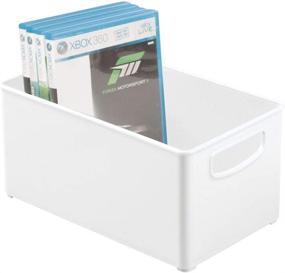 img 4 attached to 📦 mDesign Stackable Plastic Home Storage Organizer Bin Box with Handles - for Media Consoles, Closets, Cabinets - Holds DVD's, Blu Ray, Video Games, Gaming Accessories - White