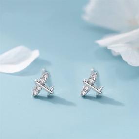 img 1 attached to ✈️ Mini CZ Airplane Stud Earrings - Hypoallergenic Sterling Silver for Sensitive Ears, Women, Girls - Tiny Cartilage, Conch, Tragus, Helix Piercing Studs - Cute Cubic Zirconia Dainty Earrings - Perfect Gift for Daughter, BFF