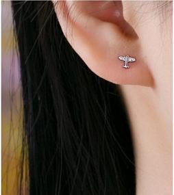 img 3 attached to ✈️ Mini CZ Airplane Stud Earrings - Hypoallergenic Sterling Silver for Sensitive Ears, Women, Girls - Tiny Cartilage, Conch, Tragus, Helix Piercing Studs - Cute Cubic Zirconia Dainty Earrings - Perfect Gift for Daughter, BFF