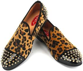 img 4 attached to 🐆 Leopard Embroidered Leather Loafers for Men - XQWFH Shoes Collection