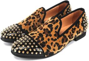 img 3 attached to 🐆 Leopard Embroidered Leather Loafers for Men - XQWFH Shoes Collection