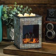 🔥 illumination fragrance warmer: grey stone fireplace hearthstone for warming scented candle wax melts and tarts, freshen room with light-up warmer logo