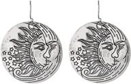 etched silver tone dangle earrings moon logo