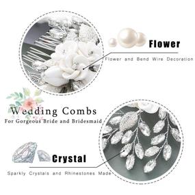 img 1 attached to Silver Crystal Bridal Hair Comb with Leaf Side Combs - 💎 Jeairts Flower Bride Wedding Headpiece, Decorative Rhinestone Hair Accessories for Women and Girls