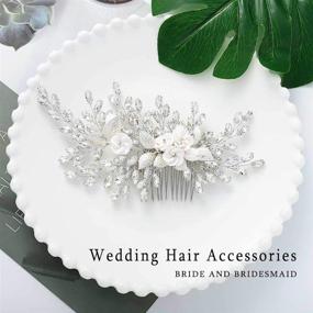 img 2 attached to Silver Crystal Bridal Hair Comb with Leaf Side Combs - 💎 Jeairts Flower Bride Wedding Headpiece, Decorative Rhinestone Hair Accessories for Women and Girls