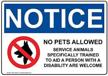 notice allowed service animals english logo