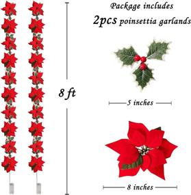 img 2 attached to Geefuun 2PCS Poinsettia Christmas Garland String Lights - Festive 16FT Xmas Tree Decor with Red Berries & Holly Leaves - Indoor/Outdoor Party Décor (Batteries Not Included)