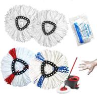 4 pack mop replacement heads: triangle base and spin mop refills with microfiber, including 100 gloves for floor cleaning logo