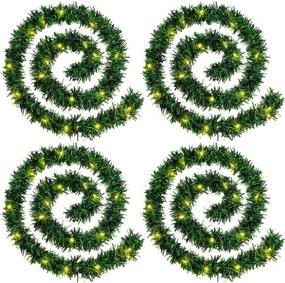 img 4 attached to 🎄 WILLBOND 72 Feet Artificial Pine Garland with 160 Warm LED Lights - 4 Strands Christmas Garlands for Indoor and Outdoor Decoration, Soft Greenery Wreaths